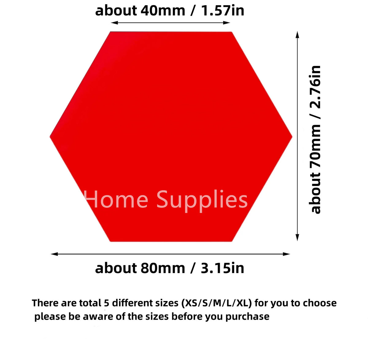 Red hexagon mirror sticker, approx 80mm x 40mm.