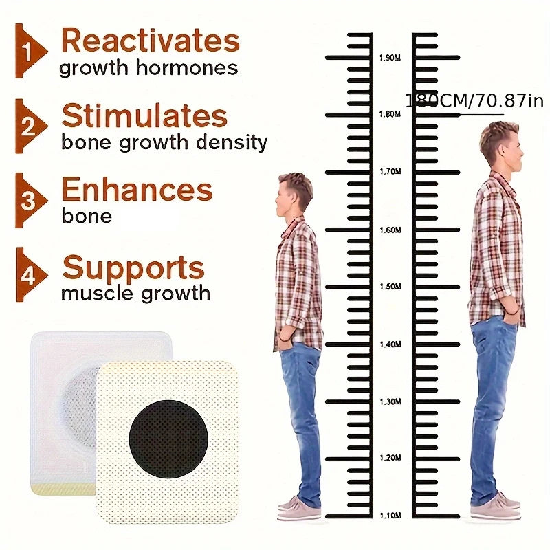 60/6Pcs Height Growth Patches Teen Plantar Acupoint Stimulation Stickers Promote Bone Strength Calcium Vitamin D Supplements