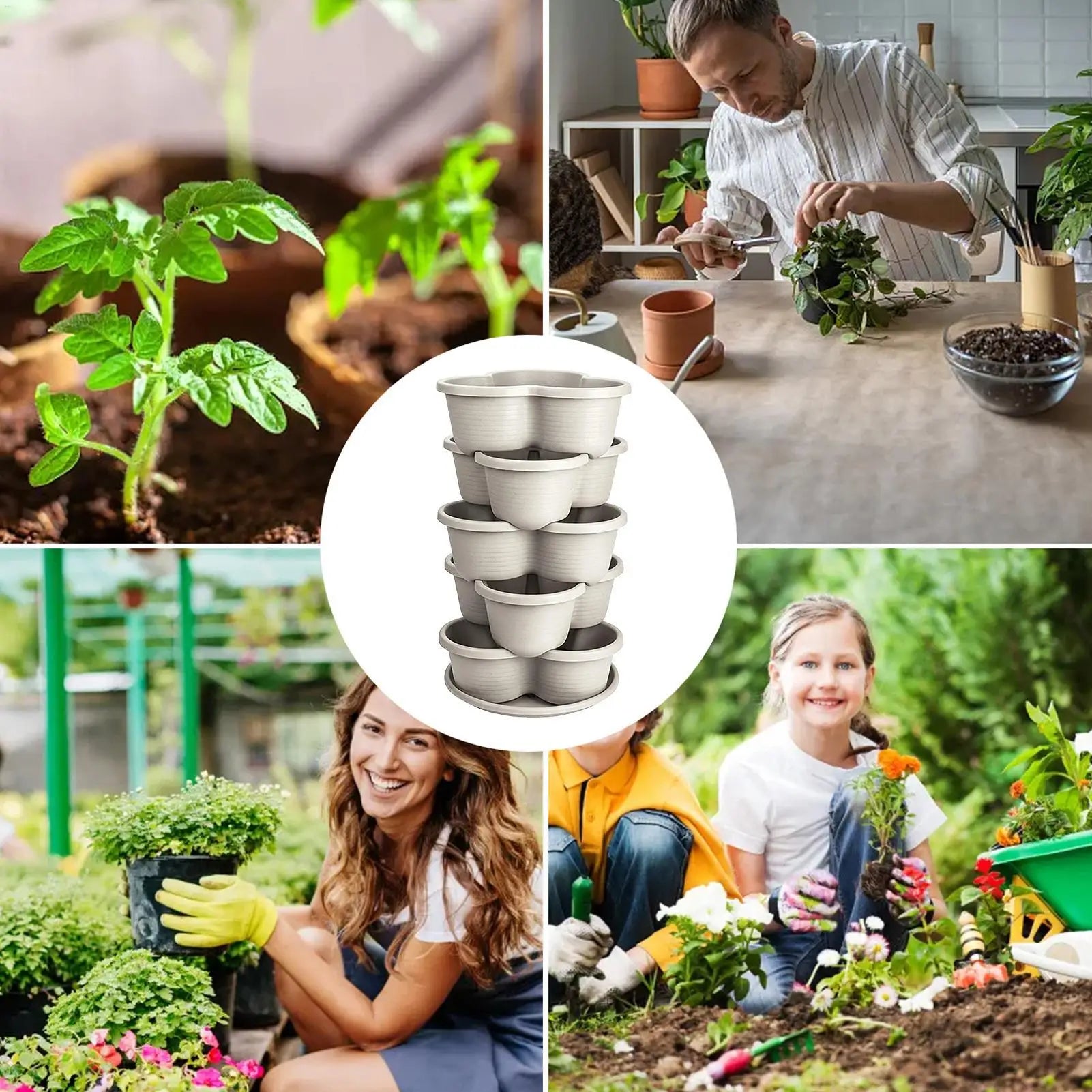 Stackable Tower 5 Pieces Vertical Planter Planting Plastic Pots Butterfly-shaped flower pots for Patio Balcony Yard Home House