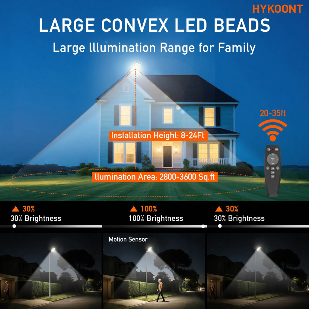 Solar Street Light Outdoor LED, Solar Security Light with Motion Sensor and Remote Control, 550000LM High Brightness Solar Powered Lighting, IP66 Waterproof Dusk to Dawn Light for Yard Driveway Parking Lot Road