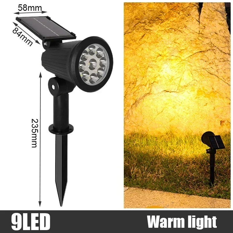 Solar 9 LED Ground Lights Outdoor, IP65 Waterproof Brightness Adjustable Spot Light for Garden Backyard Driveway Patio Decor