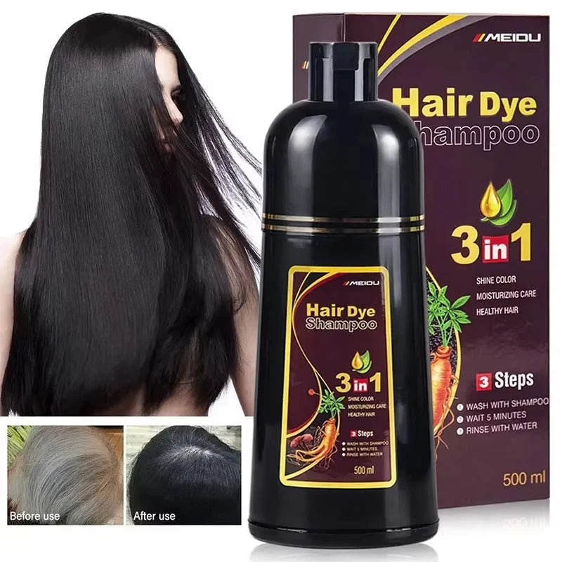 3-in-1 Black Hair Dye Shampoo Instant Hair Color Shampoo For Gray Hair Coverage Natural Herbal Permanent Hair Dye For Men Women