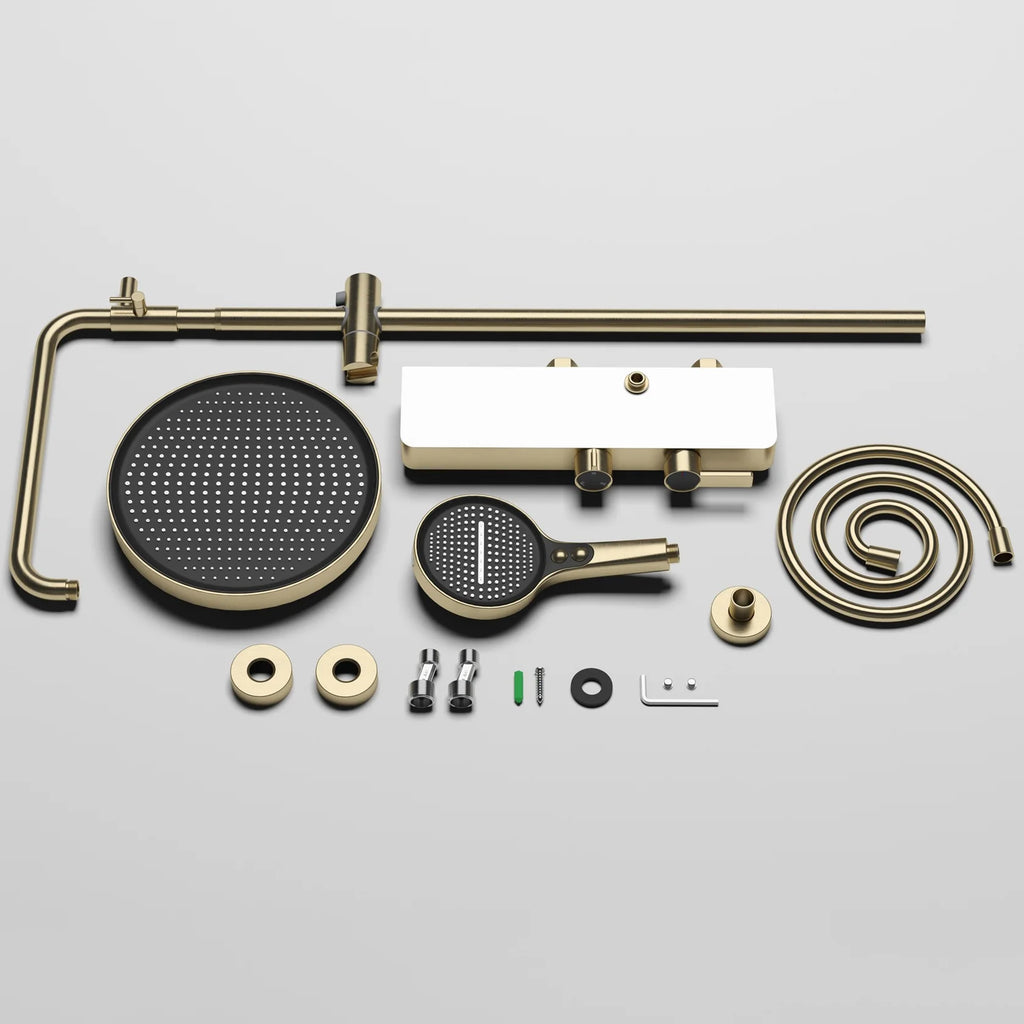 KEMAIDI Brushed Gold Shower System Set Wall Mounted Rain Shower Head with Handheld Shower Spray Brass Bathroom Shower Mixer