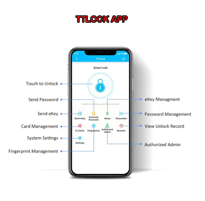 Tuya WiFi Smart Door Lock TTLock BLE APP Fingerprint Password IC Card Key One-Press Indoor Unlock IP66 Waterproof Gate Door Lock