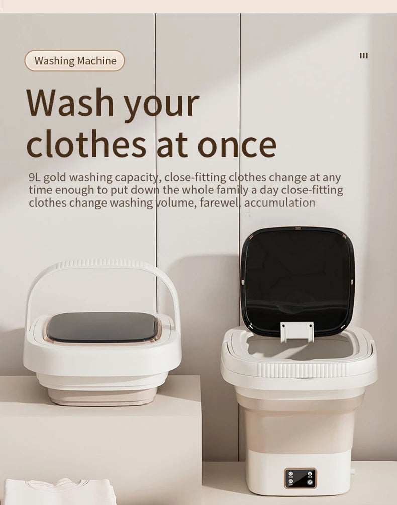 Tidesmit 9L portable foldable washing machine featuring LCD display and spin dryer for socks and underwear