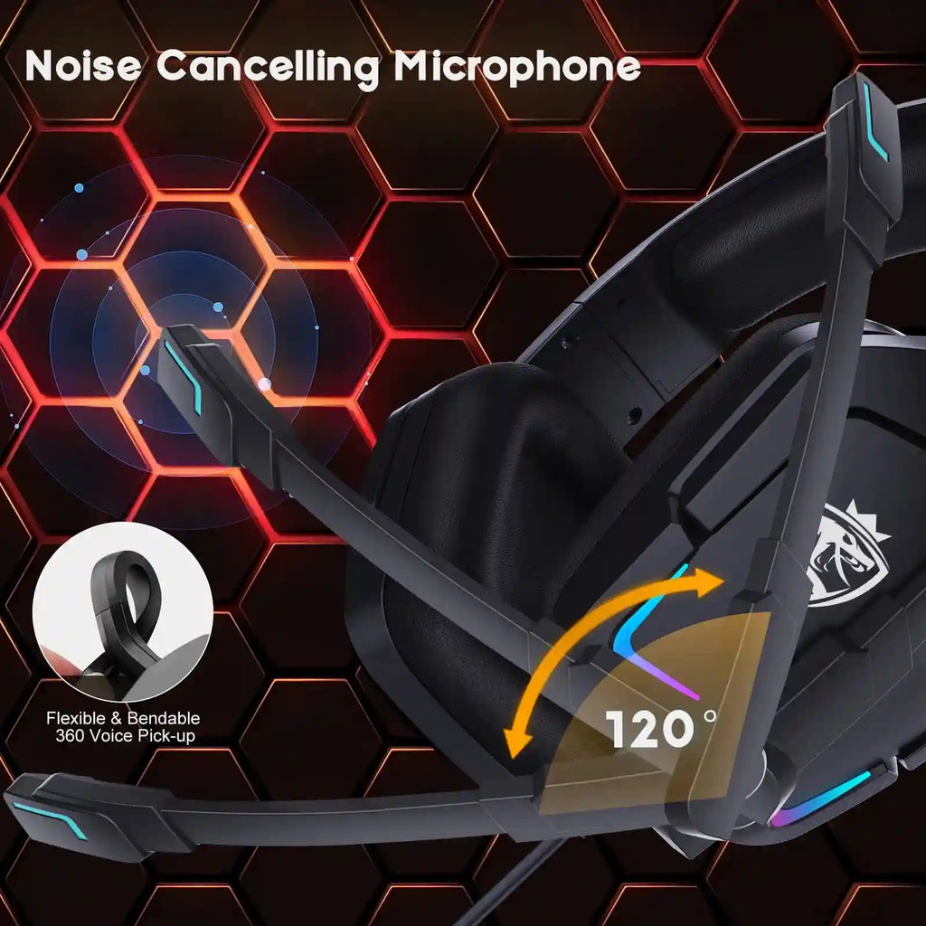Wired Gaming Headphones with Mic - Surround Sound Over-Ear Black Tidesmit