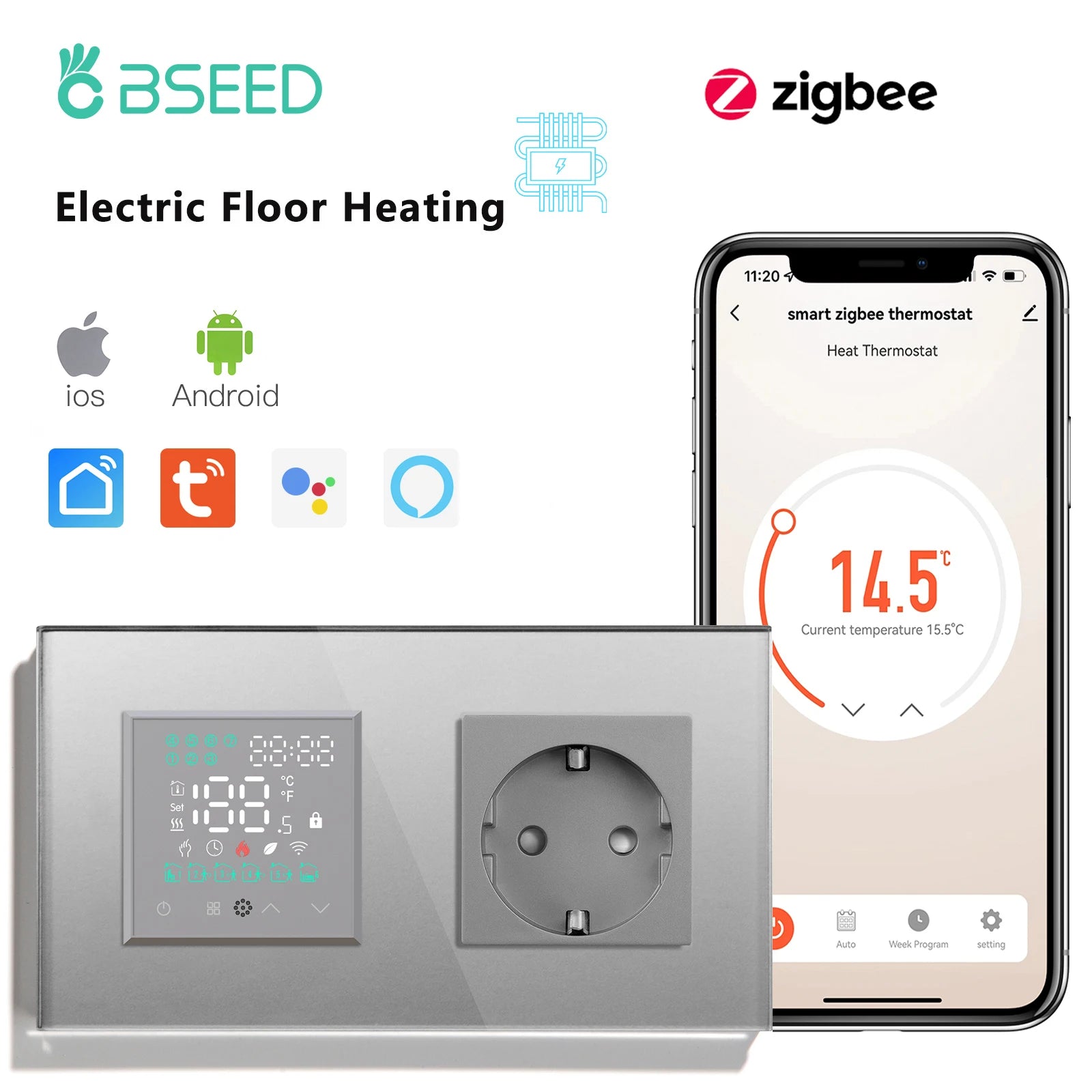 Smart ZigBee Floor Heating Thermostat | WiFi App Controlled HVAC Electric Plug Grey ZigBee Thermostat Tidesmit