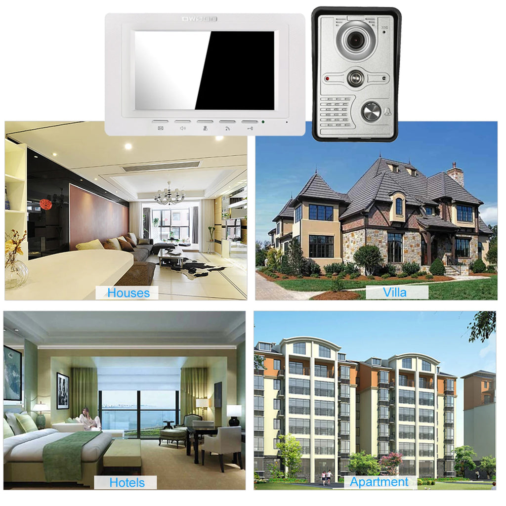 7 inch Wired Video Doorbell Indoor Monitor IR-CUT Outdoor Camera Visual Intercom Two-way Audio Remote Unlock Video Door Phone