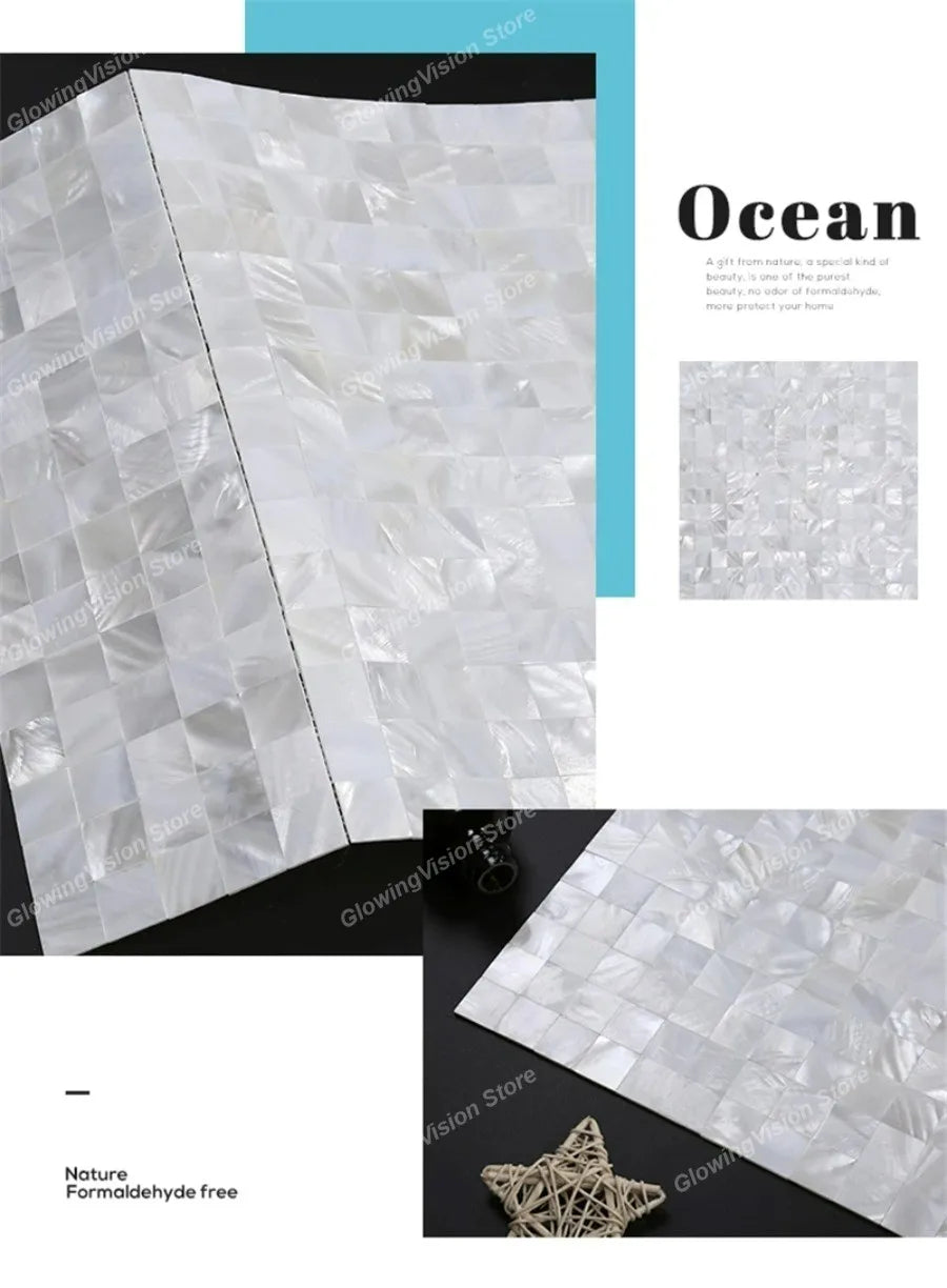 30 CM Natural Shell Mosaic Tile Sticker Sheet Mother of Pearl Wallpaper Tile for Interior Decoration Bathroom Kitchen Wall Tiles