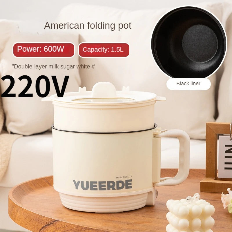 Electric folding cooking pot, white exterior, 1.5L, 220V; white inner liner