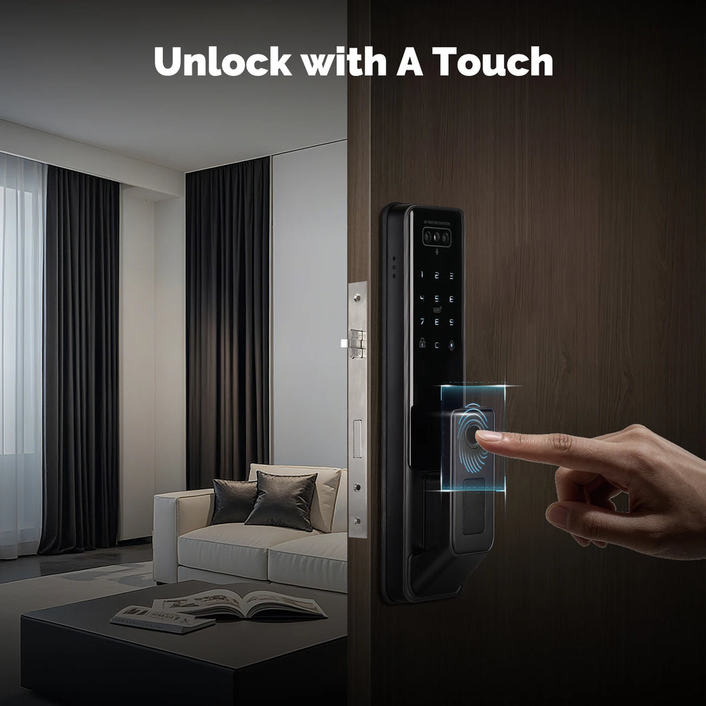MOES Tuya WiFi Smart Door Lock Facial Palm Vein Recognition Remote Fingerprint Password IC Card Unlock Indoor Battery Powered