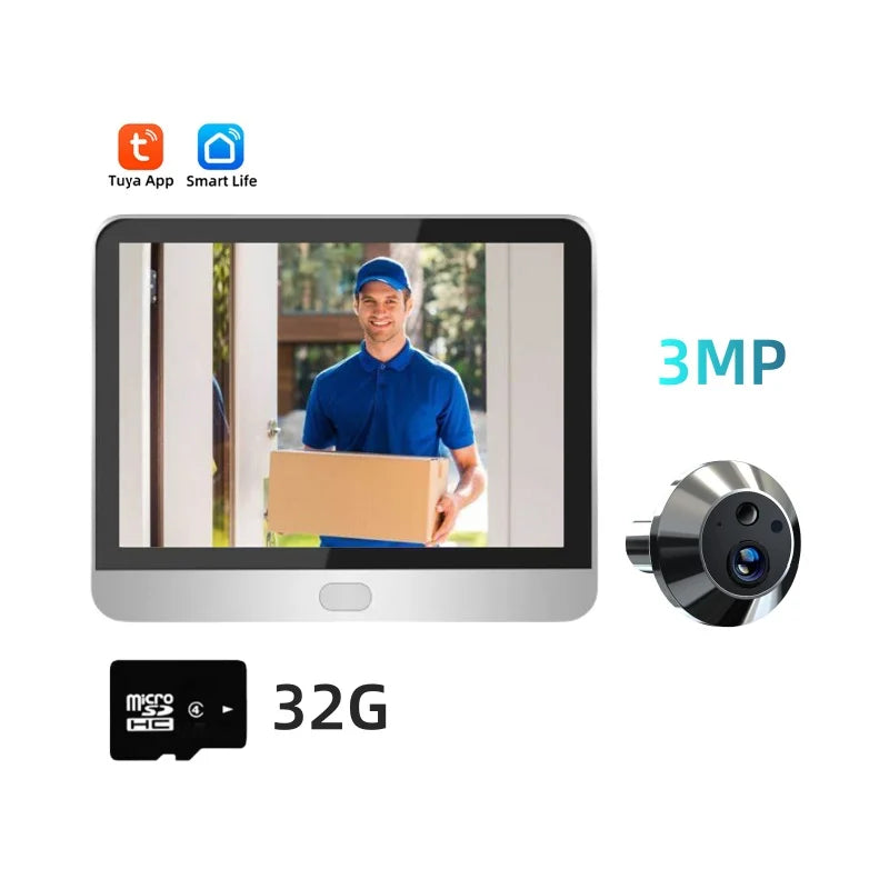 3MP Tuya smart video door peephole camera with 32G microSD and front lens module