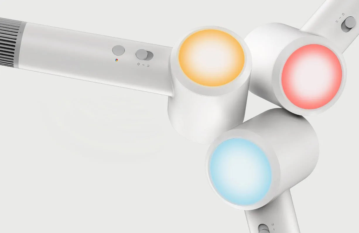MIJIA H501SE high-speed hair dryer in white showing multi-color LED temperature indicators and professional design.