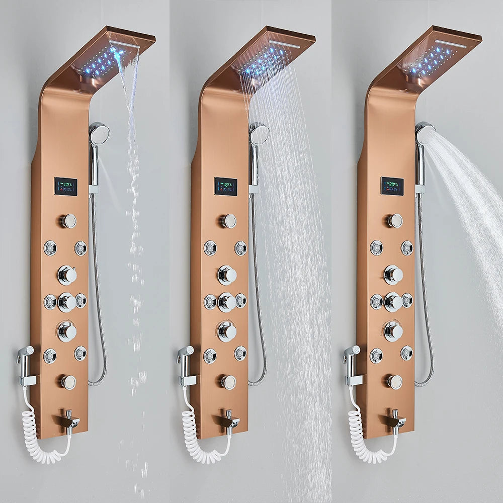 LED Light Shower Faucet Bathroom SPA Massage Jet Shower Column System Waterfall Rain Shower Panel Bidet Sprayer Tap