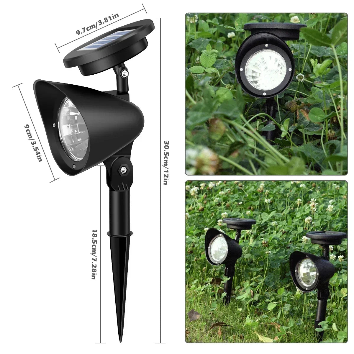 Solar 9 LED Ground Lights Outdoor, IP65 Waterproof Brightness Adjustable Spot Light for Garden Backyard Driveway Patio Decor