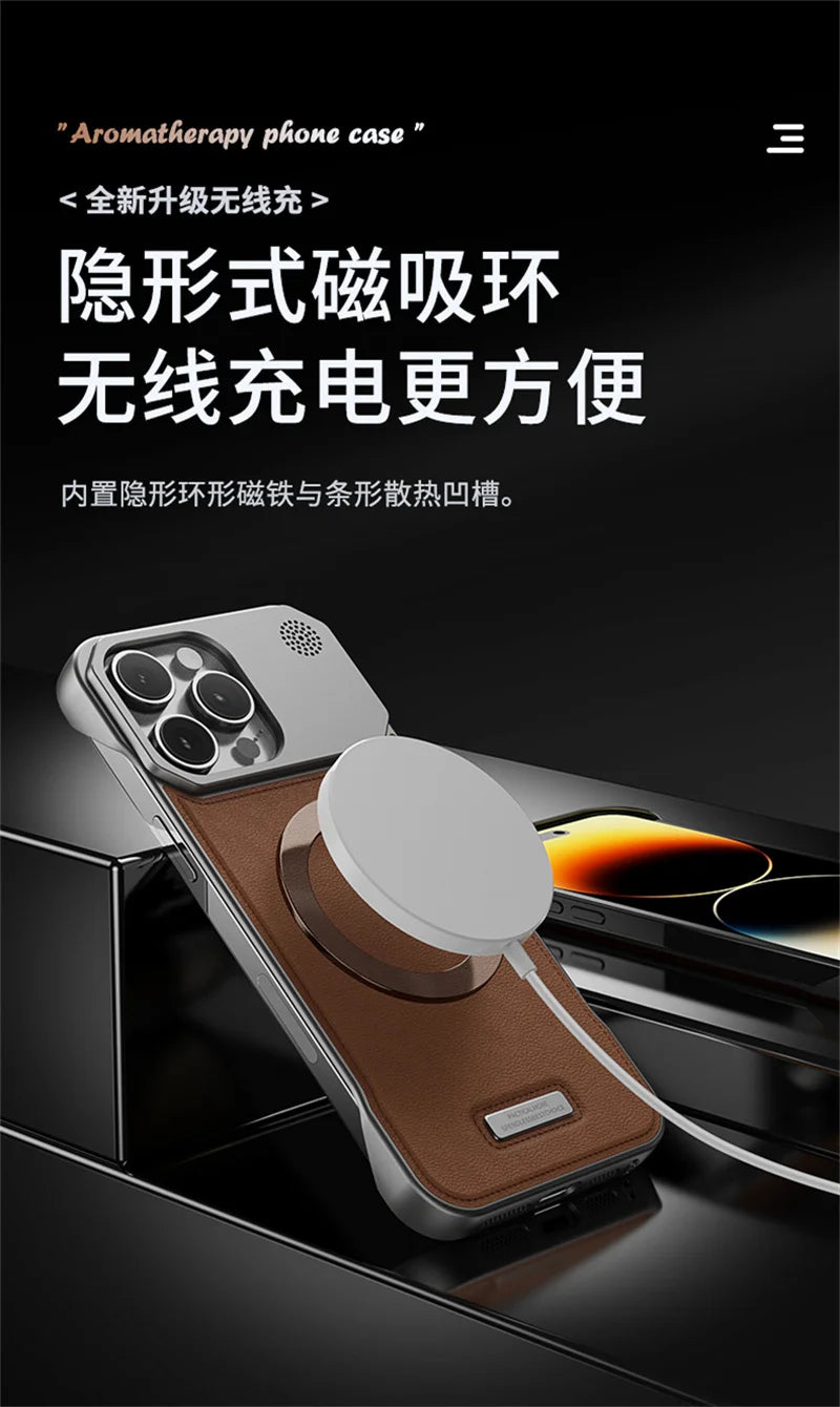 Magnetic Leather Aromatherapy Phone Case for iPhone 16 Pro - Slim Fit Tidesmit