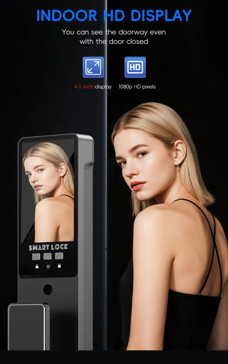 SANKESONG Smart Lock Real Time Intercom Wifi Camera Fingerprint Intelligent Palm Vein 3D Face Recognition Door Lock  DualBattery