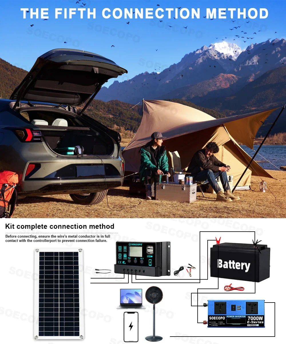 7000W Portable Solar Generator Kit 12V/24V To 110V 220V Inverter 100A Controller 200W Panel Power Mini Fridge Lights for Camping