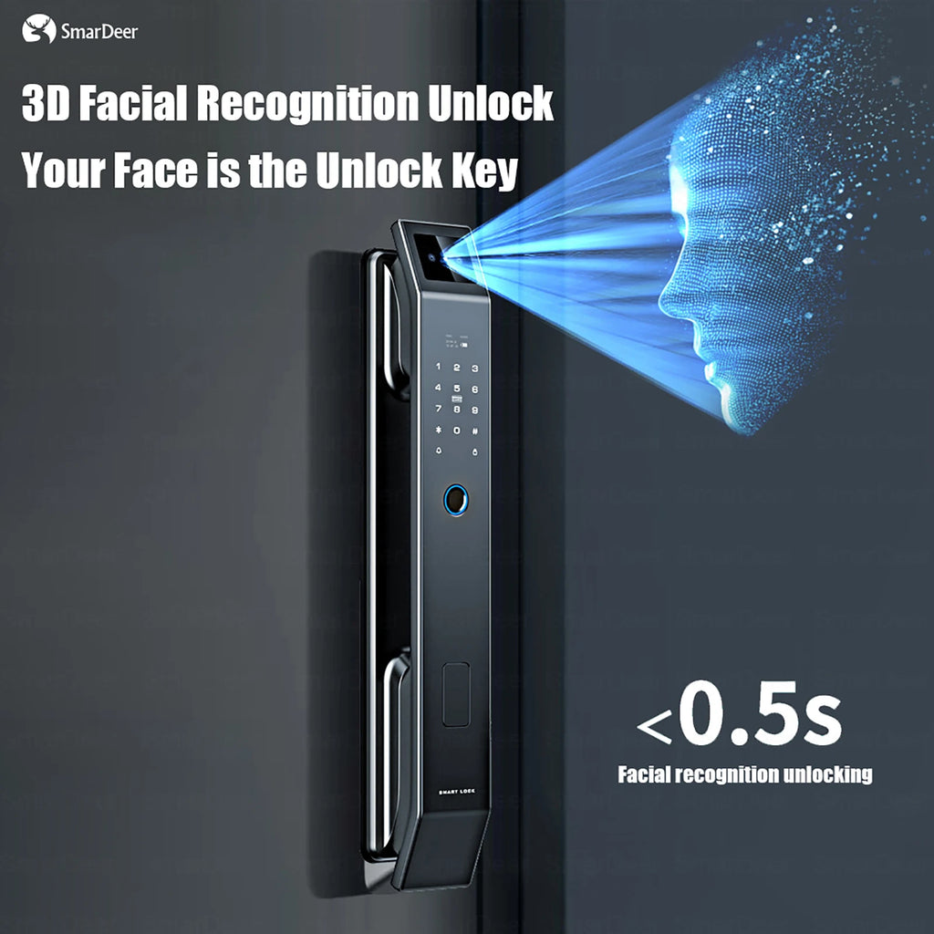 SmarDeer Fingerprint Door Lock 3D Face Palm Vein Smart Lock Visual Camera Doorbell Tuya WiFi Fingerprint Keyless Electronic Lock