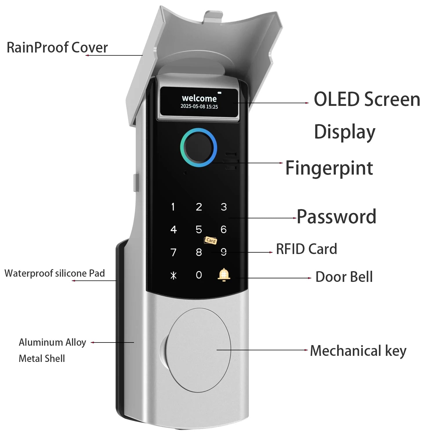 Waterproof  Support Tuya App Wifi Lock 3D Face Recognition Digital Code Keyless App Fingerprint Lock With Rechargeable Battery