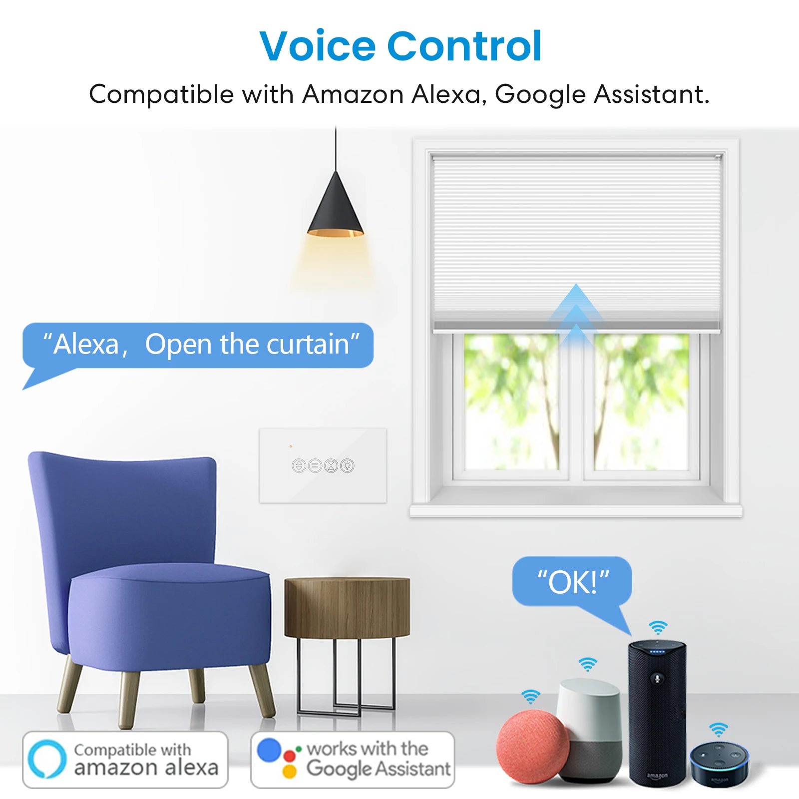 Smart Roller Shutter Switch - WiFi App-Controlled for Alexa & Google Home Tidesmit