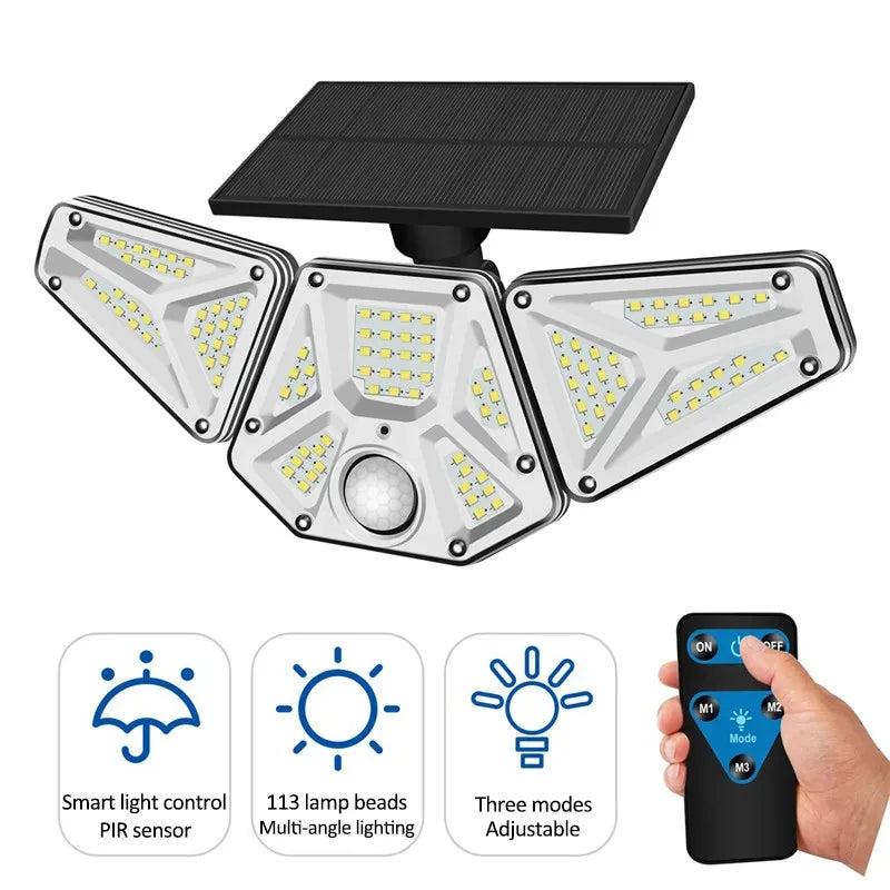 1/2Pcs Solar Outdoor Lights, 113 LED Security Lights With Remote Control, 270 Degree Angle Adjusted, Outdoor IP65 Waterproof, 3 Lighting Modes, 1.5W Solar Panel, PIR Human Detect, Garden Yard Solar Wall Lights