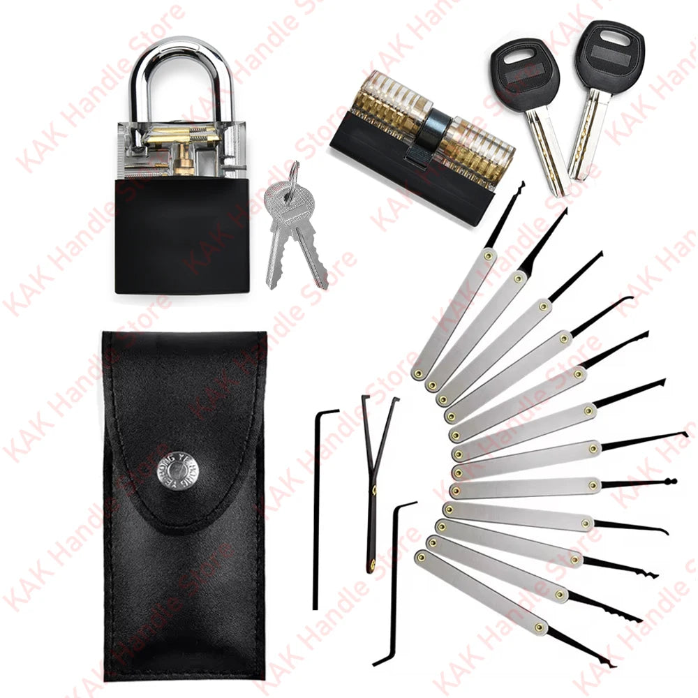 15-31pcs Lock Picking Set Transparent Locksmith Tools Multifunctional Training Lock Set Padlock Steel Hand Tools Hardware Tools