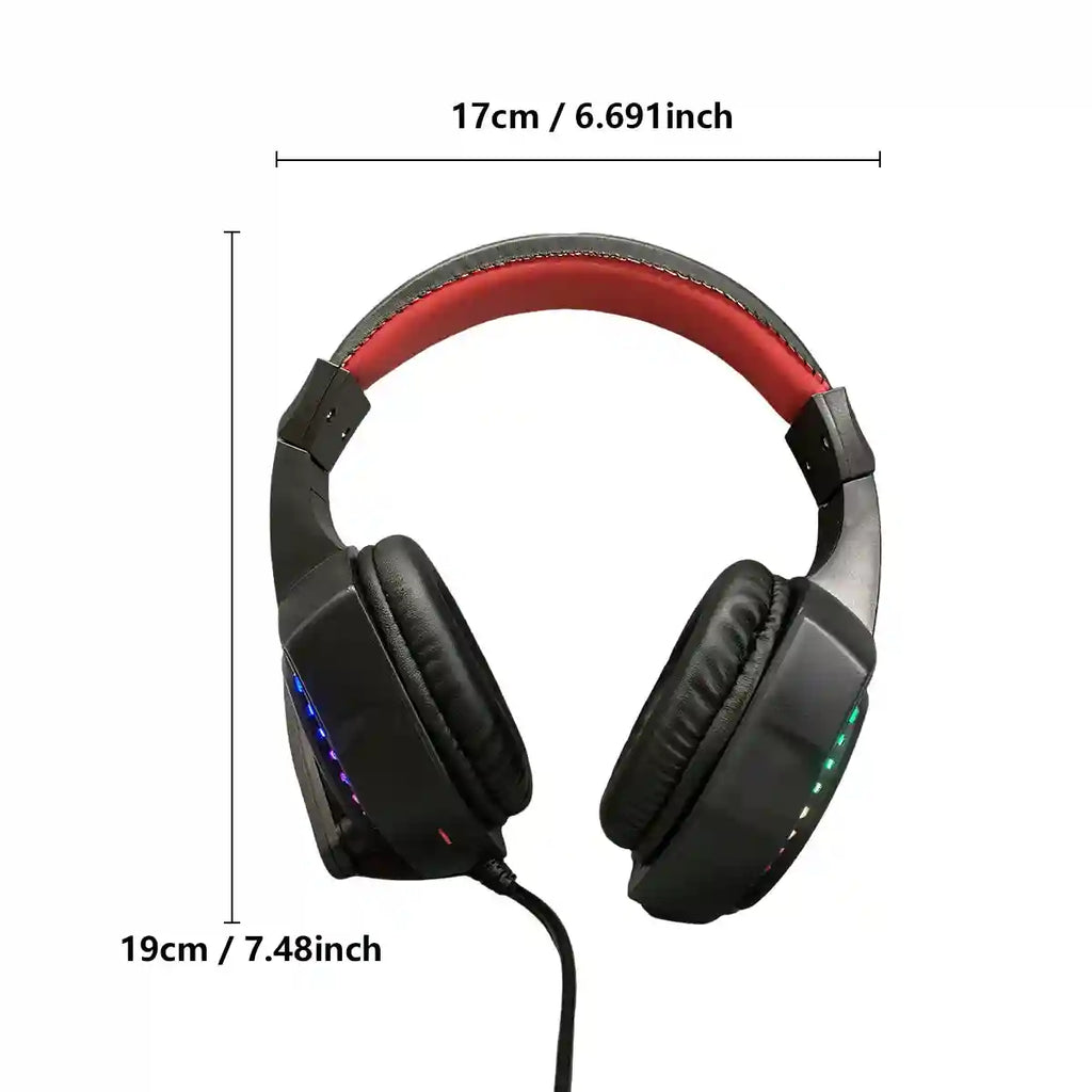 Wired Gaming Headset with RGB Lighting - Over-Ear Black and Red Tidesmit