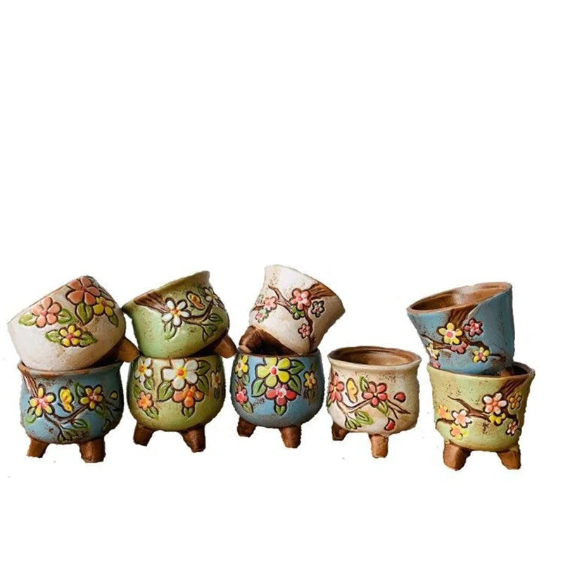 1pcs Simple Fleshy Ceramic Hand-painted Fresh Thumb Pot Coarse Pottery Permeable Pot Peach Egg Flesh Flower Pot Garden Supplies