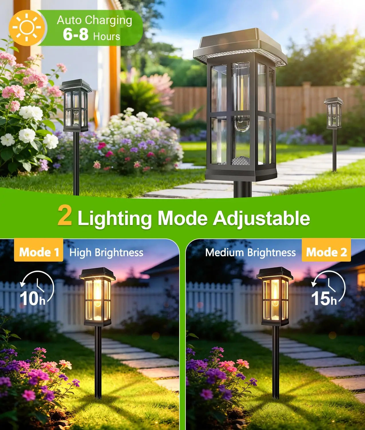 Solar Powered Pathway Lights 8 Pack IP65 Waterproof Auto On Off Outdoor Landscape Lighting Decorative Solar Garden Lamps for Patio Lawn Walkway Driveway Yard
