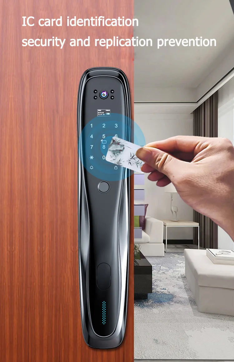 Wifi Outdoor Face Recognition Door Lock System Fingerprint Rf Id Card Keyless Smart Lock Camera Video Capture Rechargeable