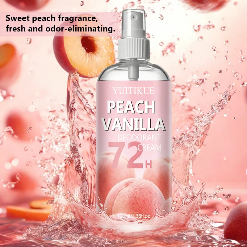 Tidesmit Peach Vanilla 72H long lasting deodorant spray for effective foot and shoe odor elimination and freshness.