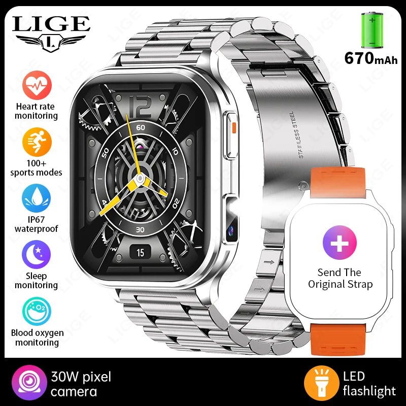 LIGE New 30W Pixel Camera Smart Watch Men 670mAh Battery IP67 Waterproof Sports Fitness Tracker Bluetooth Call Man Smartwatches