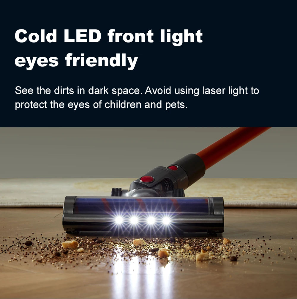 Tidesmit ABIR VC205 Cordless Vacuum showing smart dust sensor, touch screen interface, and auto speed control feature