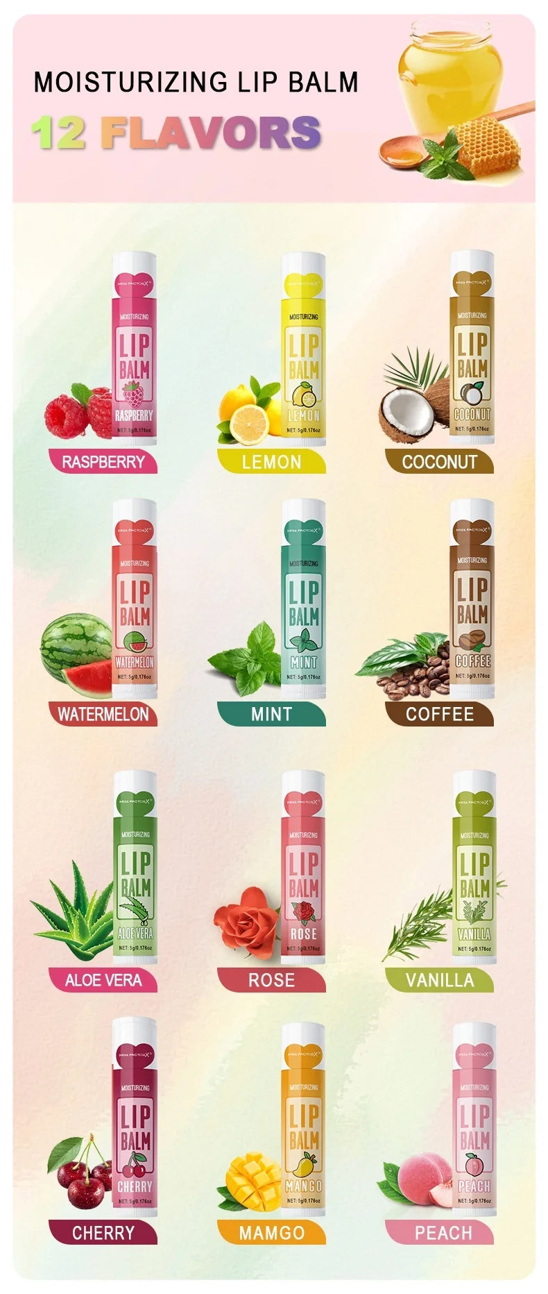 Lip Balm Set - 12-Piece Moisturizing and Exfoliating Care by Tidesmit Lip Care Tidesmit