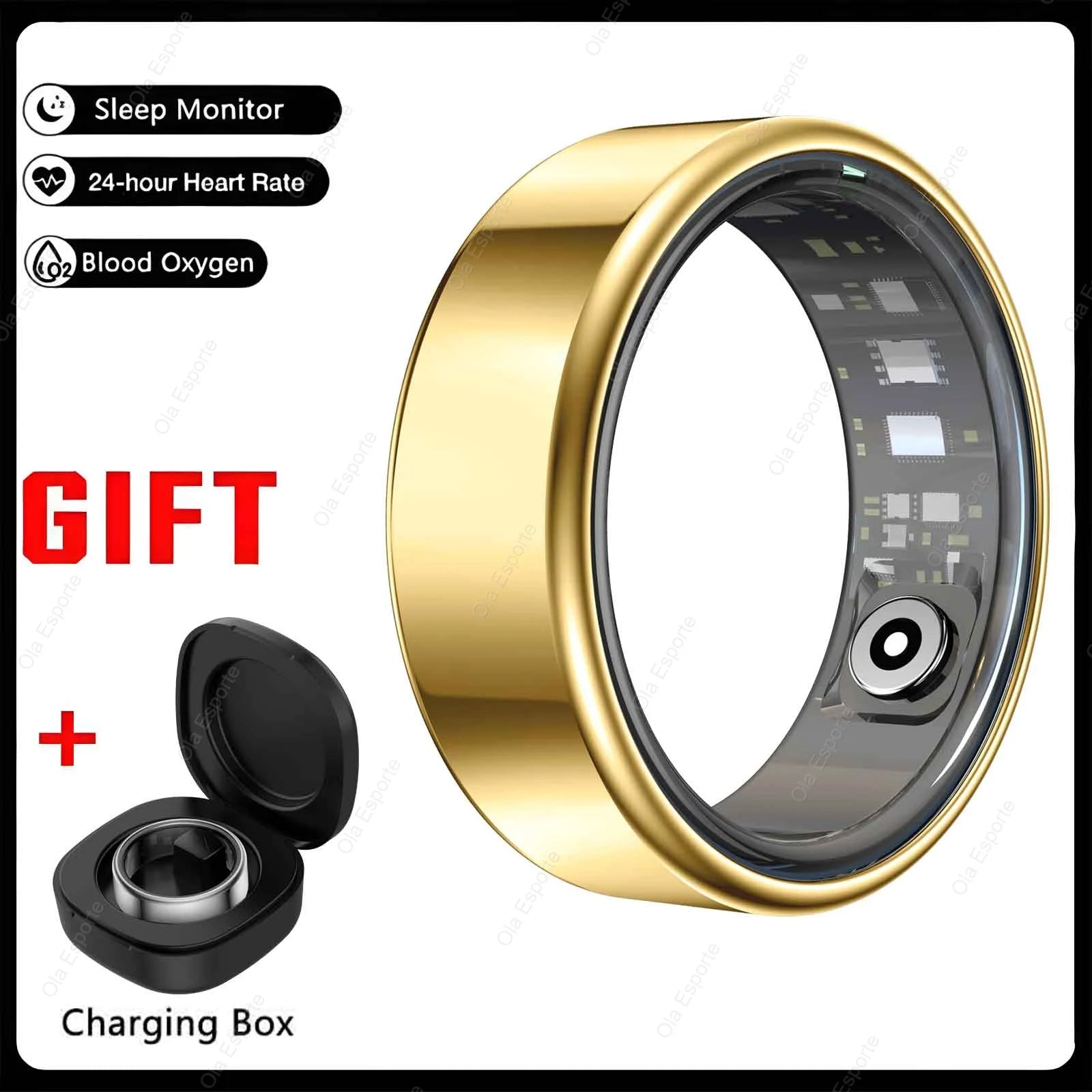 R09 Smart Ring Men Women with Charging Case,Heart Rate Blood Oxygen,Skin Temperature Monitor,5ATM Waterproof For Android iOS