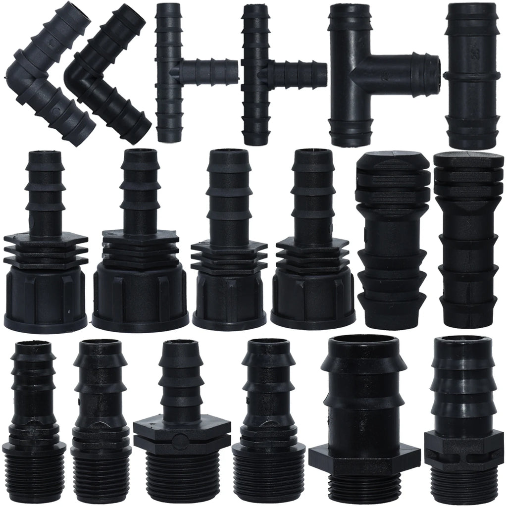 1/2" 3/4" Male Female Thread Connector To Barb 16mm 20mm 25mm PE Hose Adapter Tee Elbow Garden Irrigation Drip Watering System