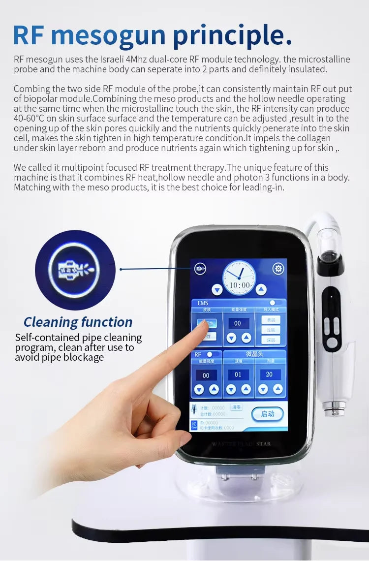 3in1 Nano vacuum mesotherapy gun with RF and EMS technology for professional facial skin tightening and whitening.