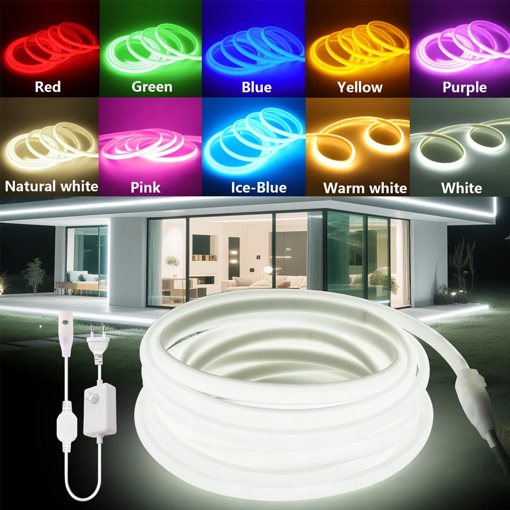 Dimmable 220V COB LED Light With Dimmer EU Power Kit Neon Strip 288Leds/M Waterproof Garden Room Home Bar Lighting Flexible Lamp