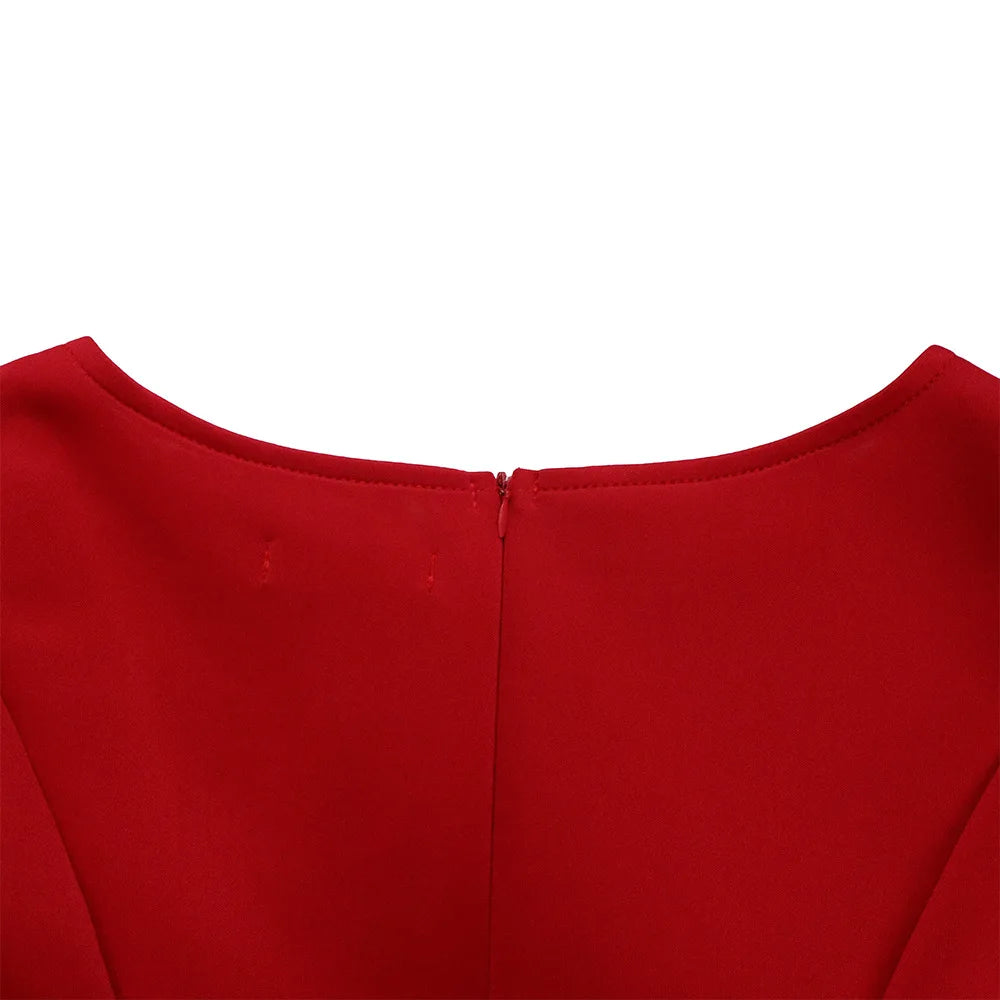 Elegant Pure Color Maxi Dress Evening Gown A- Line Skirt Polyester Fabric round Neck Short Sleeve High Waist Midi Dress