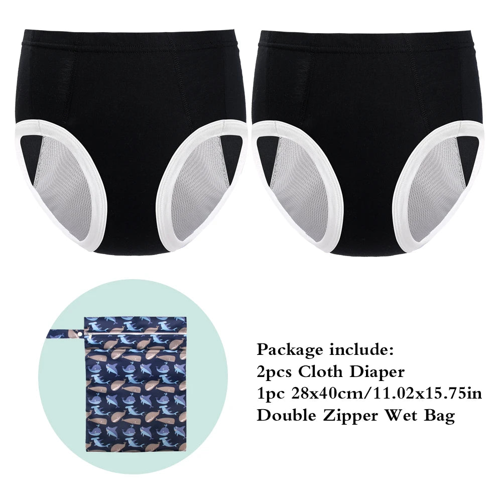 3pcs/Pack Reusable Adult Cloth Diaper with Waterproof Wet Bag Washable Nappies for The Elderly Teenager and Pregnant Women