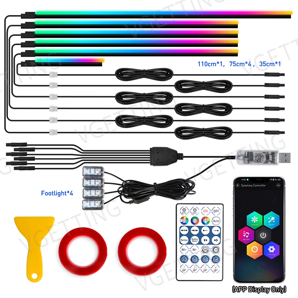 Tesla Interior LED Ambient Lights 10-in-1 RGB Kit - App Controlled 10in1 110CM Tidesmit