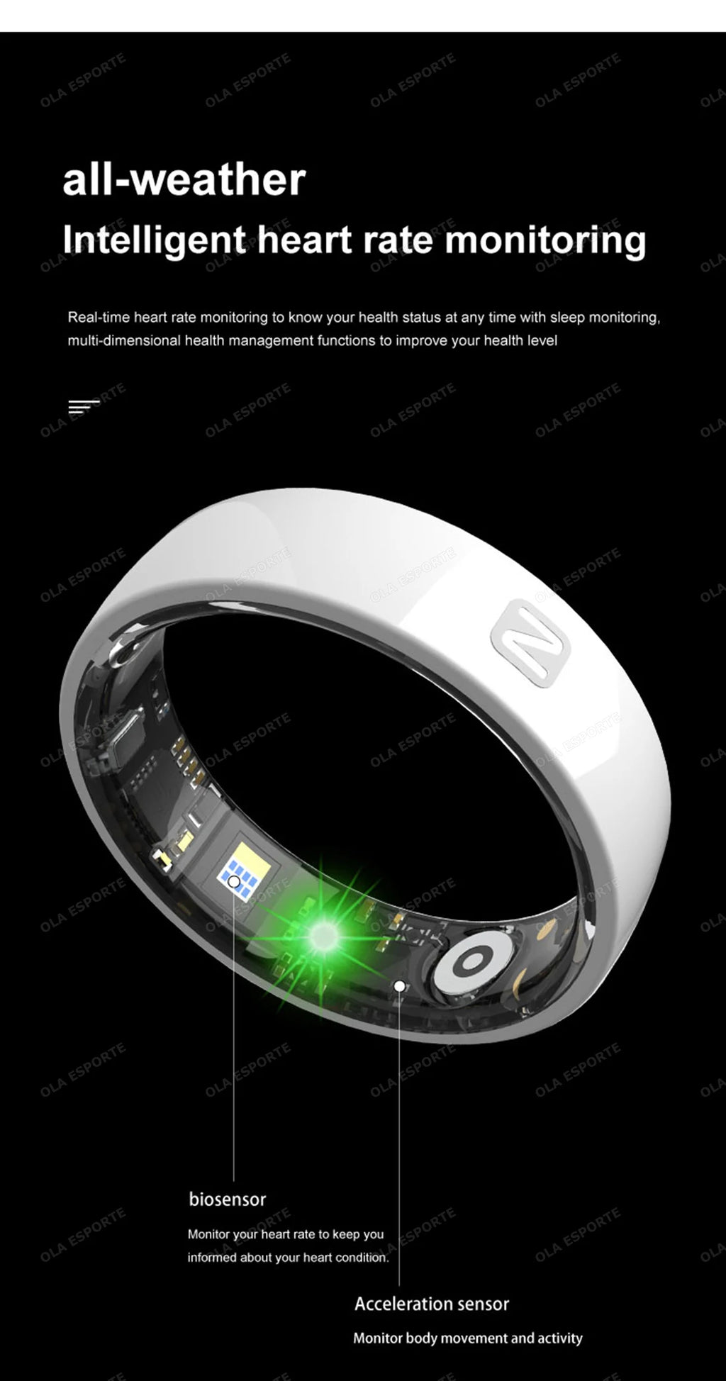 Smart Health Ring - Waterproof Fitness Tracker with Biometric Sensor Tidesmit