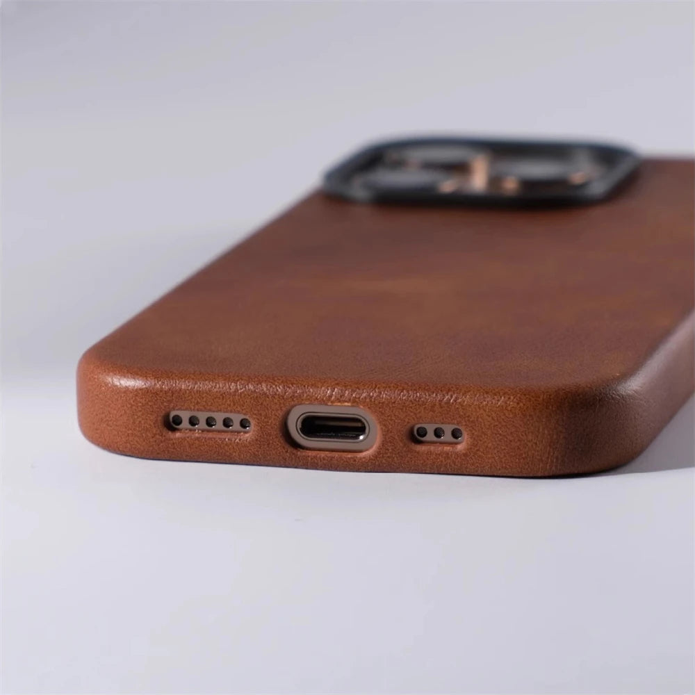 Magnetic Leather Case for iPhone 17 Pro Max with Alloy Lens Protection Tidesmit