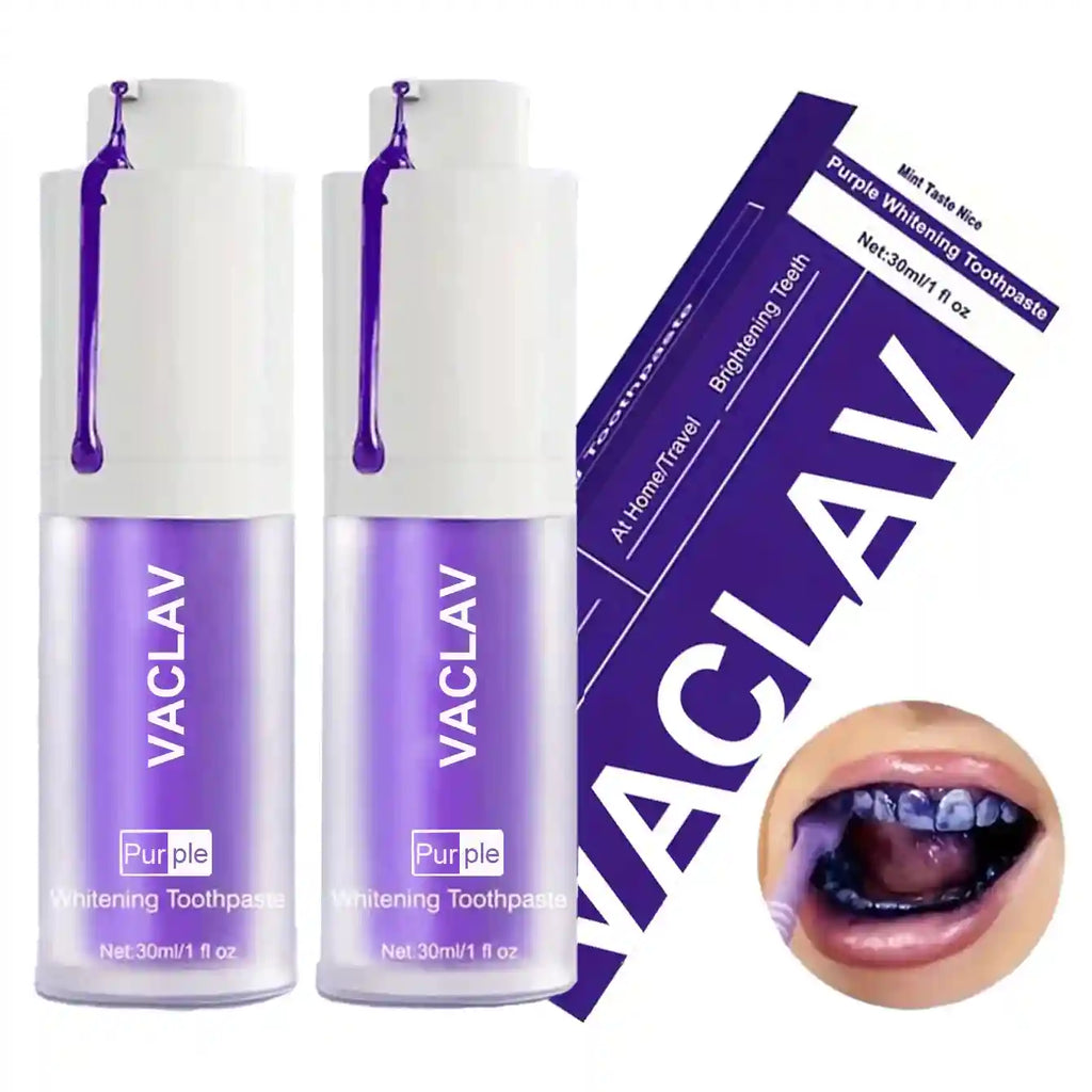 Tidesmit Vaclav purple toothpaste for teeth whitening and yellow stain removal color correction