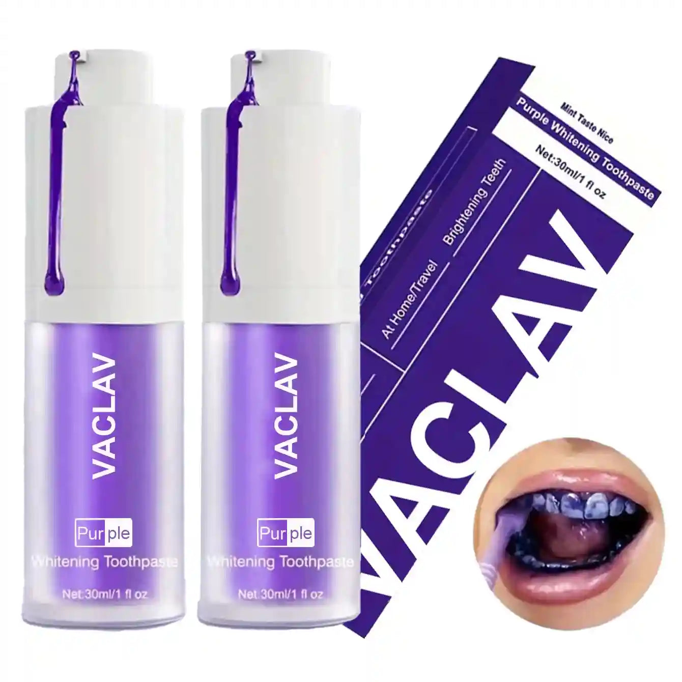 Tidesmit Vaclav purple toothpaste for teeth whitening and yellow stain removal color correction