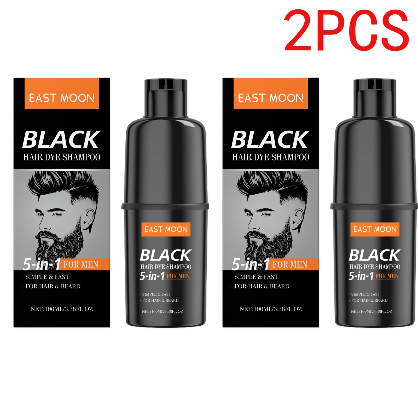East Moon Men's Black Hair Dye Shampoo Fast Coloring Removal White Gray Hair Long Lasting Nourishing Natural Beard Dye Shampoo