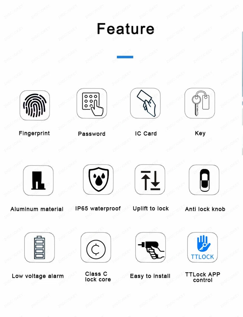 Slim 3.5cm Waterproof Aluminum Smart Door Lock with TTLock Bluetooth Fingerprint Password IC Card APP Control for Sliding Doors