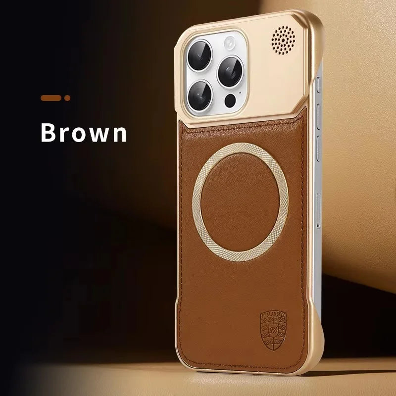 Magnetic Leather Aromatherapy Phone Case for iPhone 16 Pro - Slim Fit Brown A Tidesmit