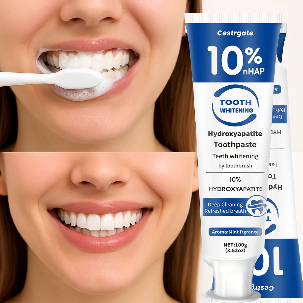 Tidesmit 10% hydroxyapatite whitening toothpaste for deep cleaning, enamel strengthening, and fresh breath.